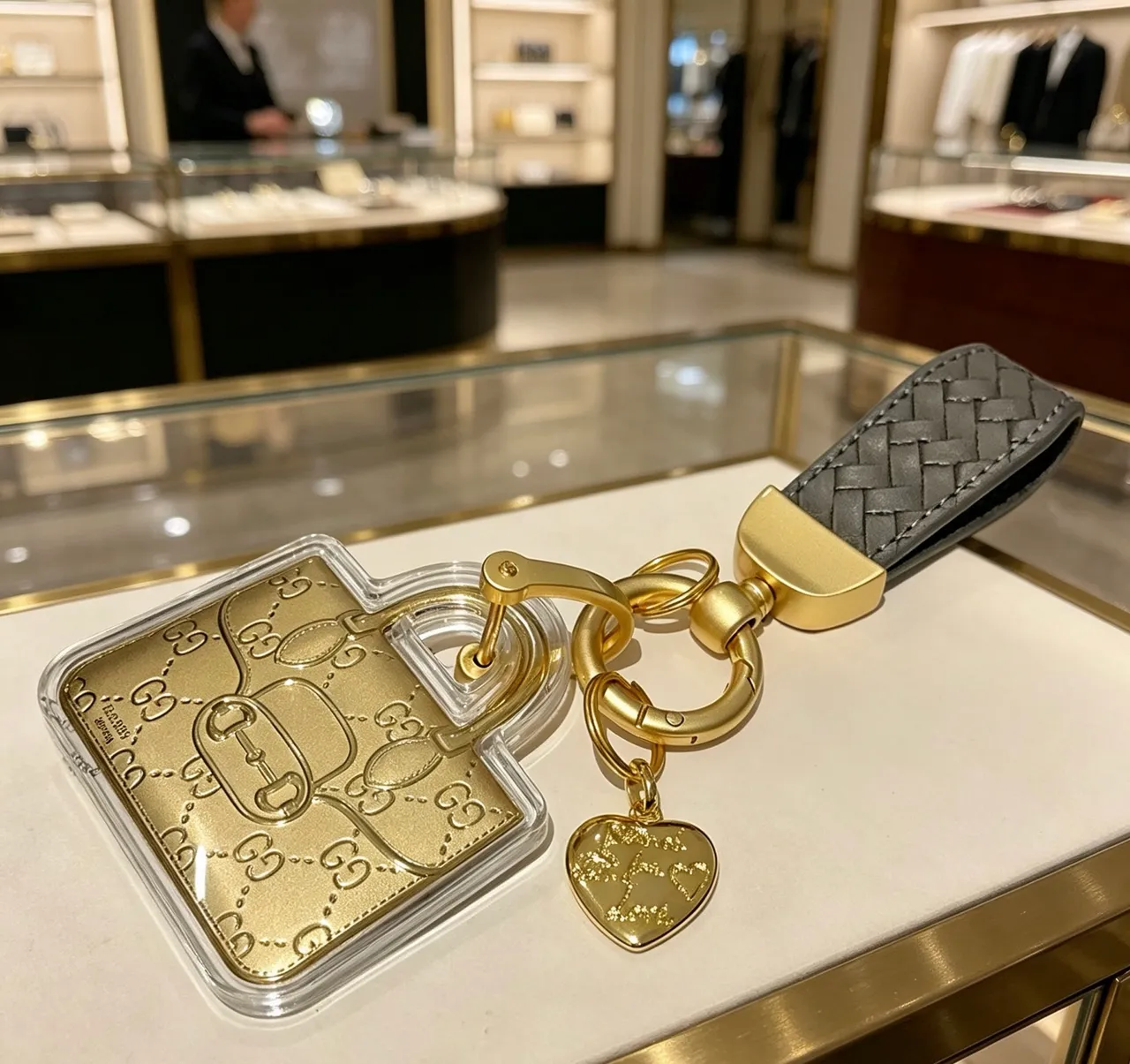 Gucci Horsebit 1955 Gold Black GG Monogram Embossed Plaque Intrecciato Woven Leather Strap Phone Accessory 4