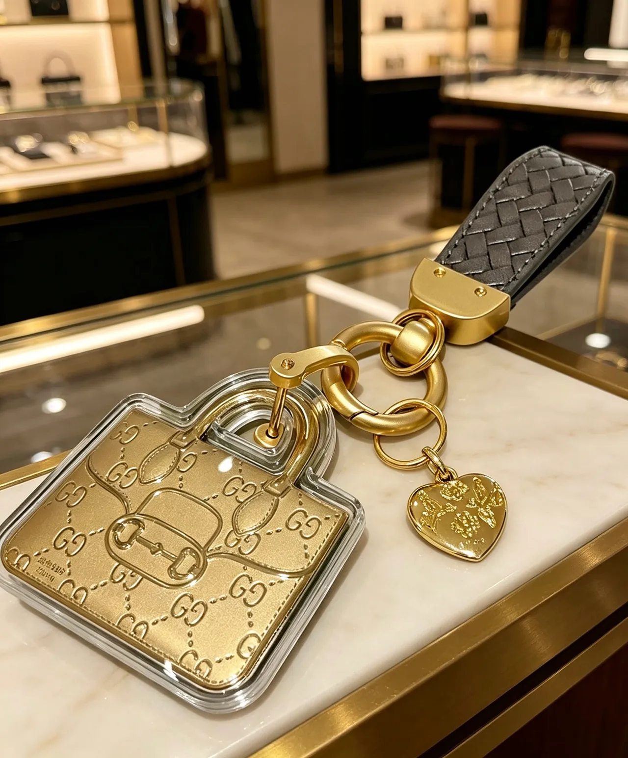 Gucci Horsebit 1955 Gold Black GG Monogram Embossed Plaque Intrecciato Woven Leather Strap Phone Accessory 6