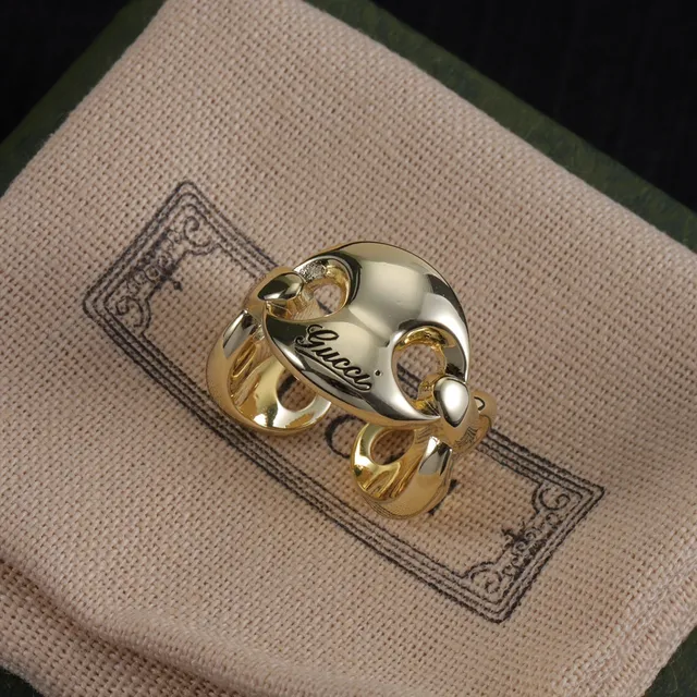 Gucci Horsebit 1955 Gold Silver Interlocking Loop Polished Metal Ring 3