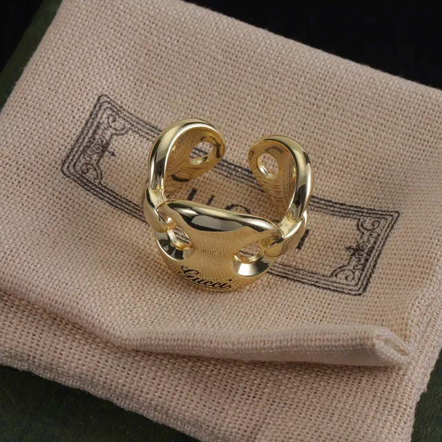 Gucci Horsebit 1955 Gold Silver Interlocking Loop Polished Metal Ring 4