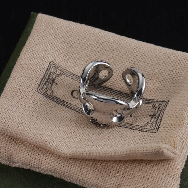 Gucci Horsebit 1955 Gold Silver Interlocking Loop Polished Metal Ring 5