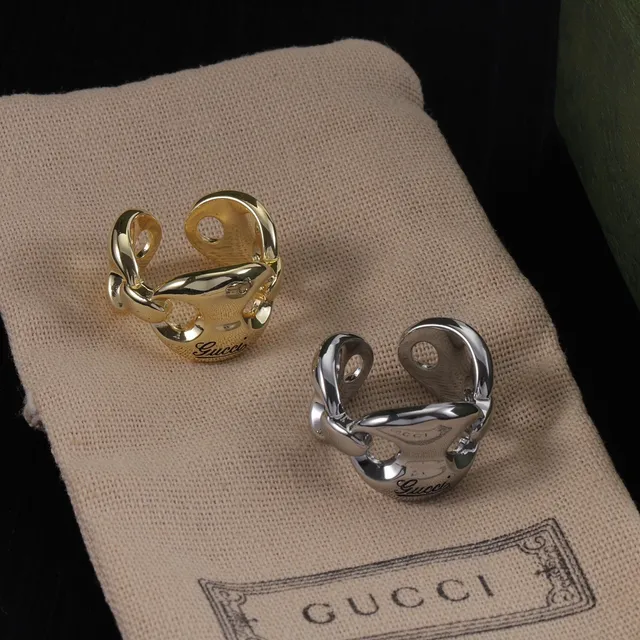 Gucci Horsebit 1955 Gold Silver Interlocking Loop Polished Metal Ring 7