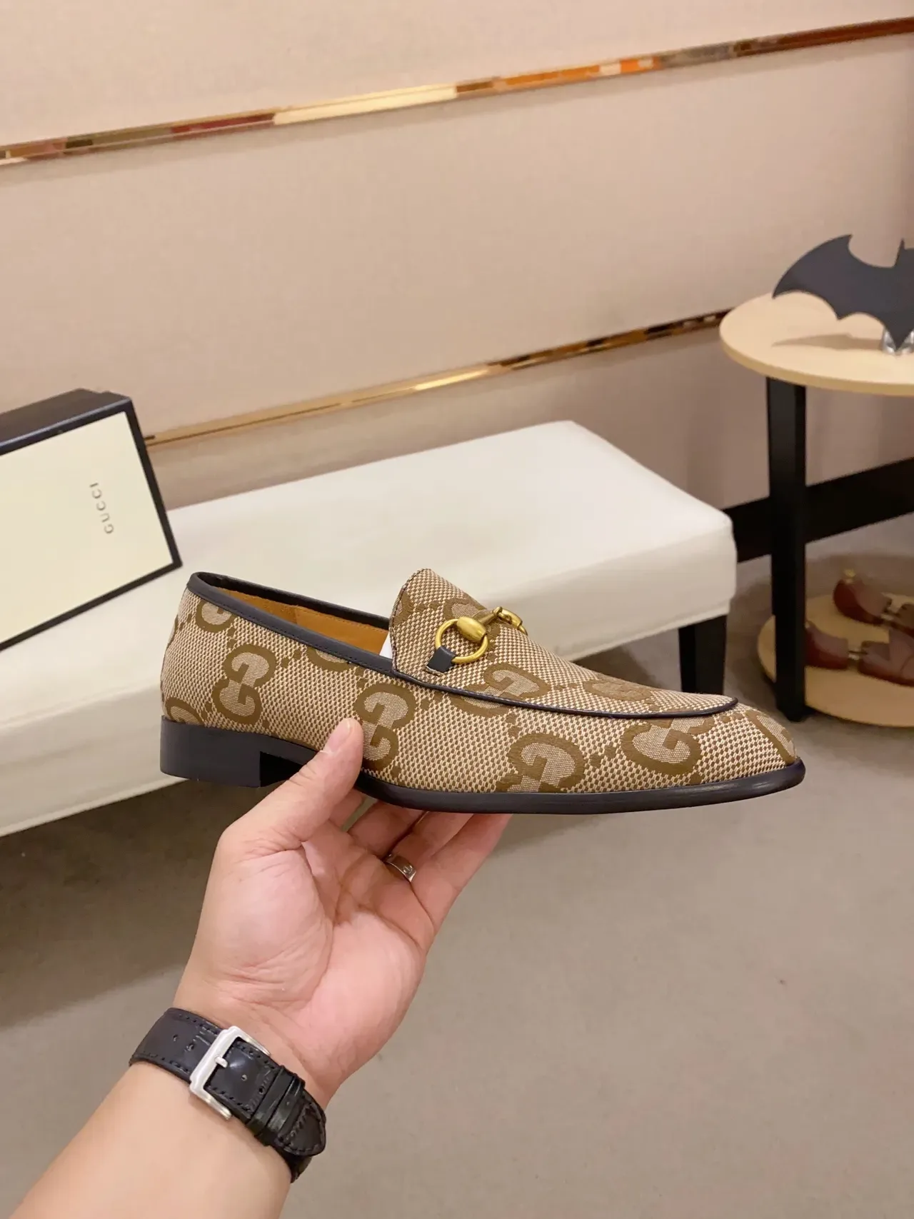 Gucci Horsebit 1955 Loafer Beige Brown GG Monogram Canvas Loafers 4