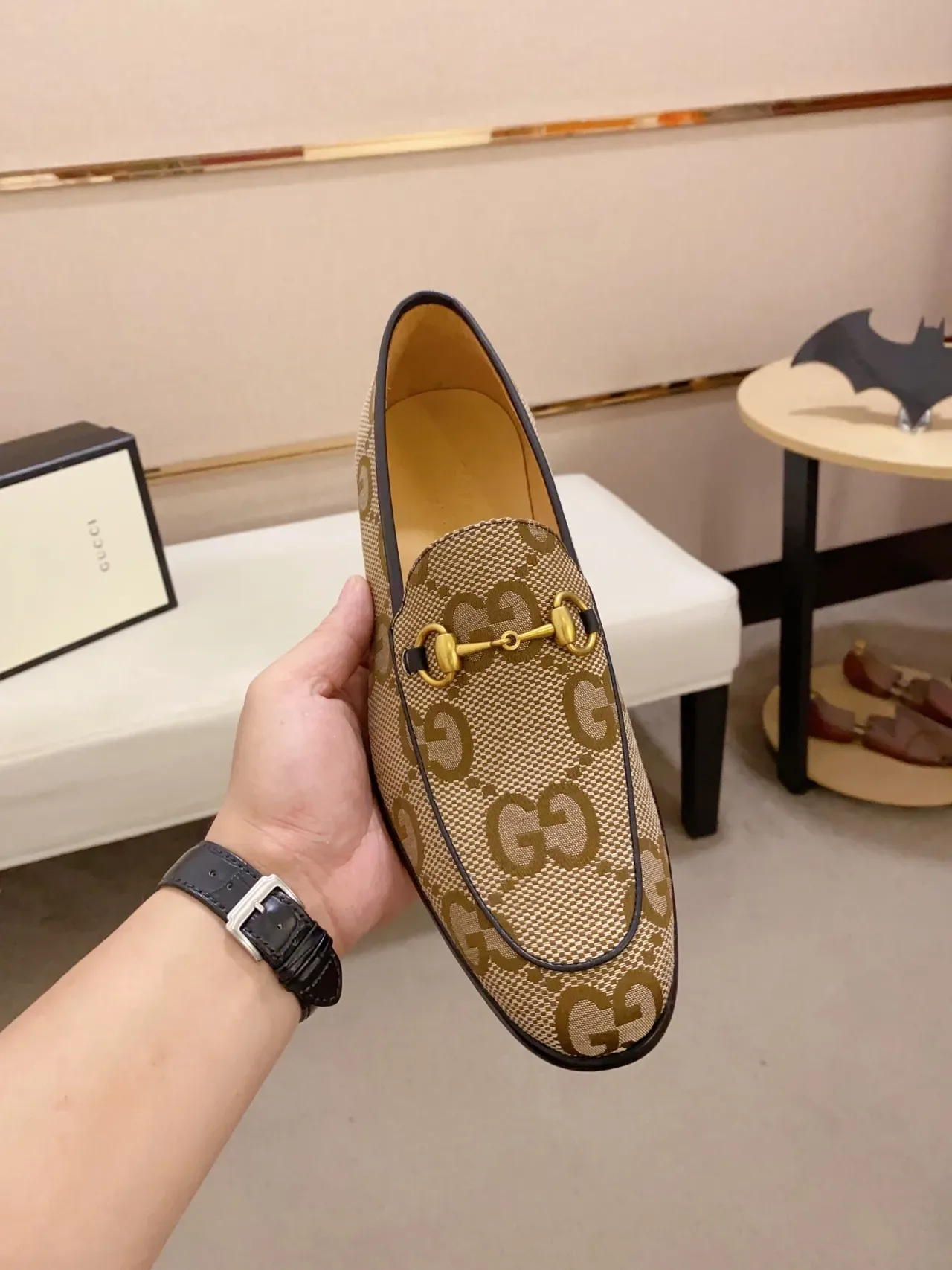 Gucci Horsebit 1955 Loafer Beige Brown GG Monogram Canvas Loafers 5