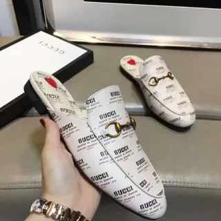 Gucci Horsebit 1955 Logo-Print White Leather Slip-On Loafers