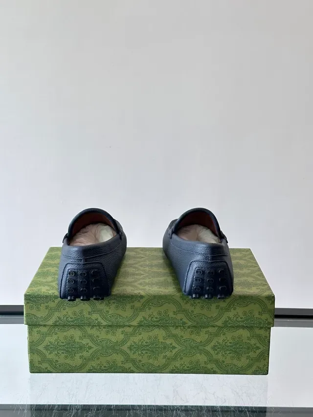 Gucci Horsebit 1955 Navy Blue Embossed GG Loafers 3
