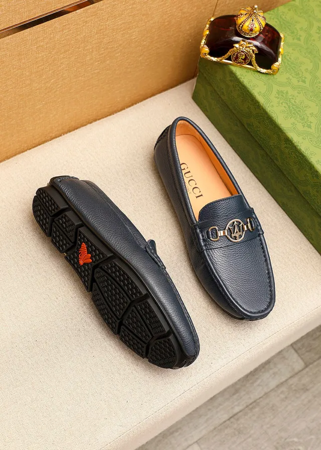 Gucci Horsebit 1955 Navy Pebbled Leather Loafers 3