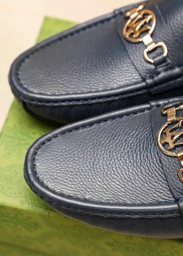 Gucci Horsebit 1955 Navy Pebbled Leather Loafers 7