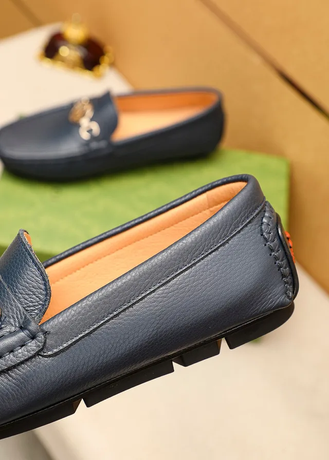 Gucci Horsebit 1955 Navy Pebbled Leather Loafers 8