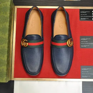 Gucci Horsebit 1955 海军红 压纹皮革 网状条纹点缀 乐福鞋