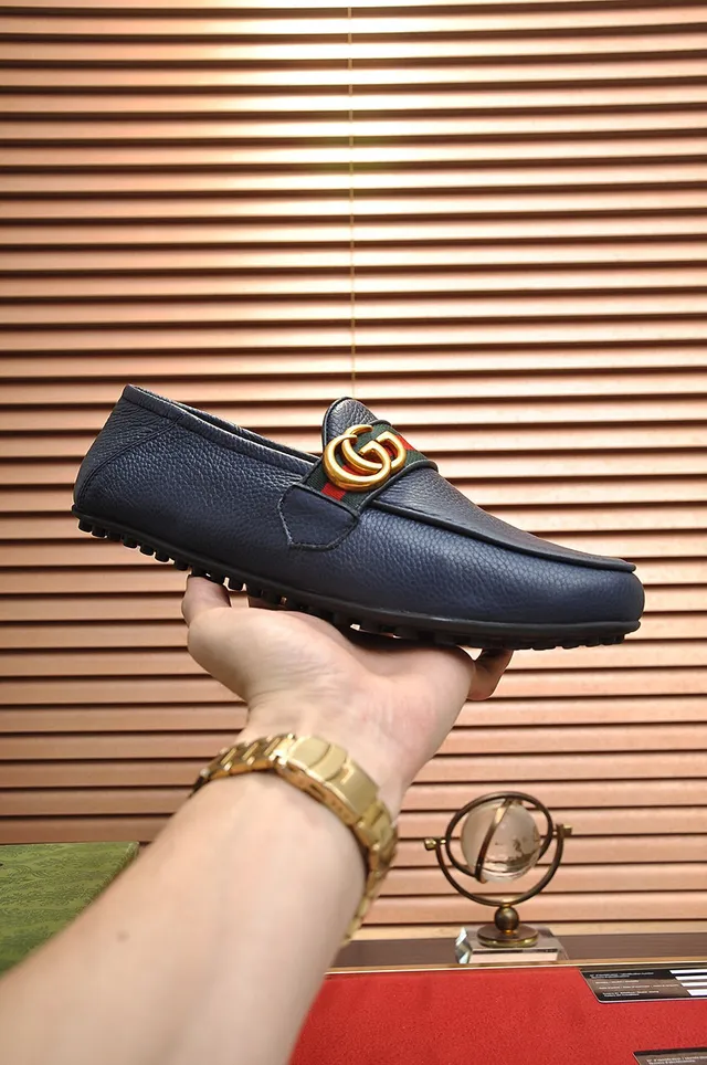 Gucci Horsebit 1955 Navy Red Pebbled Leather Web Stripe Accent Loafer 7