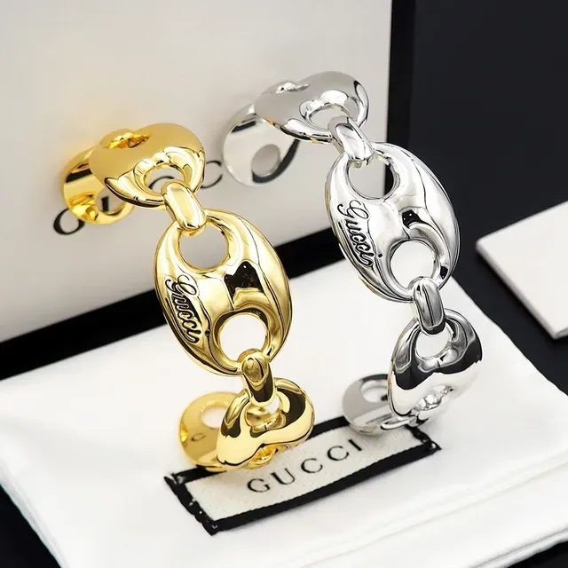 Gucci Horsebit 1955 مصقول بلون فضي حلقات بيضاوية متشابكة سوار كوف 6