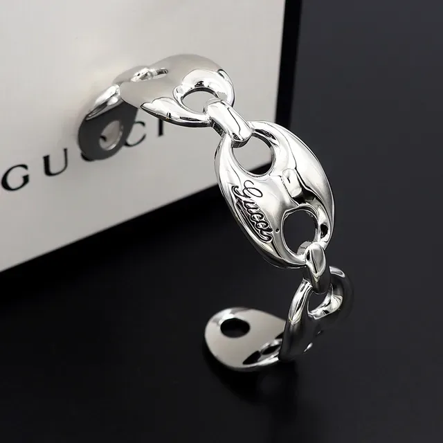 Gucci Horsebit 1955 مصقول بلون فضي حلقات بيضاوية متشابكة سوار كوف 7