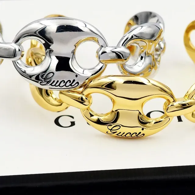 Gucci Horsebit 1955 مصقول بلون فضي حلقات بيضاوية متشابكة سوار كوف 9