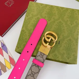 Gucci Horsebit 1955 Two-Tone Neon Pink and GG Monogram Leather Belt