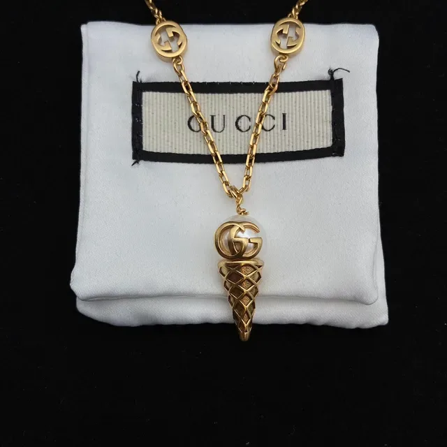 Gucci Ice Cream Cone Pendant Gold-Tone Chain Necklace 3