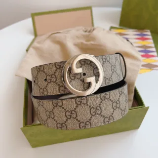 Gucci Interlocking G Belt Beige Brown GG Supreme Leather Belt