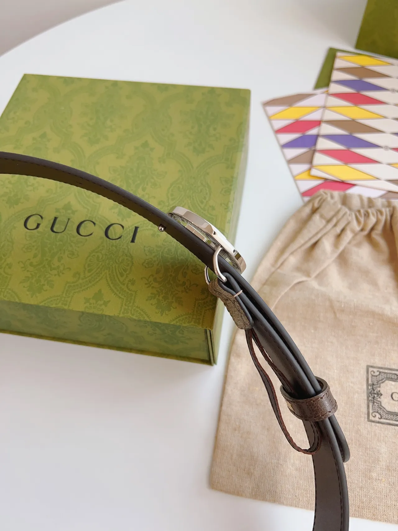 Gucci Interlocking G Belt Beige Brown GG Supreme Leather Belt 5
