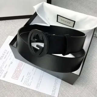 Gucci Interlocking G কালো চামড়ার বেল্ট