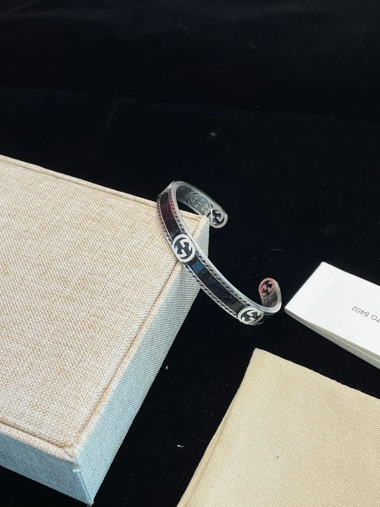Gucci Interlocking G Black Enamel Silver-Tone Rings 8