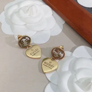 Gucci Interlocking G Heart Charm Gold-Tone Earrings