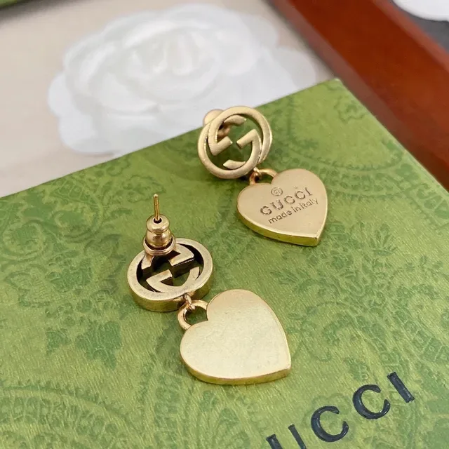 Gucci Interlocking G Heart Charm Gold-Tone Earrings 5