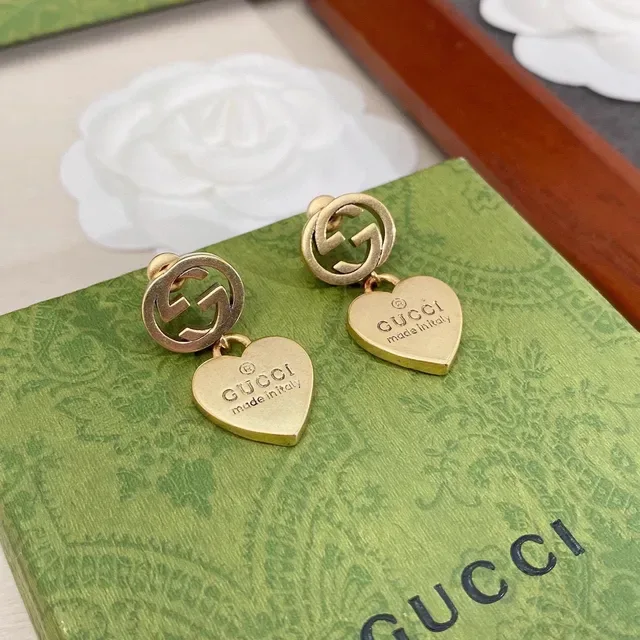 Gucci Interlocking G Heart Charm Gold-Tone Earrings 6