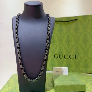 Gucci Interlocking G Oval-Link Gunmetal and Silver Necklace