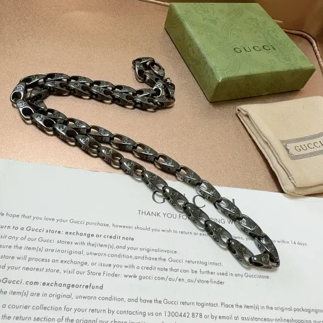 Gucci Interlocking G Oval-Link Gunmetal and Silver Necklace 6