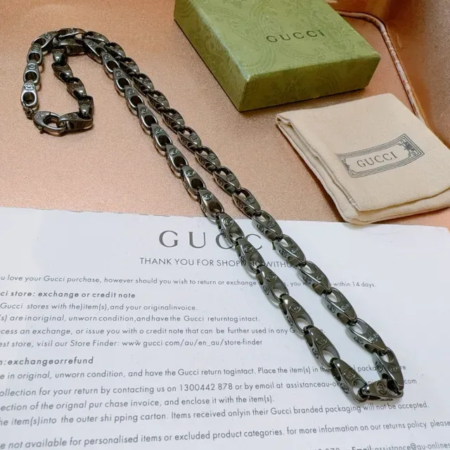Gucci Interlocking G Oval-Link Gunmetal and Silver Necklace 7