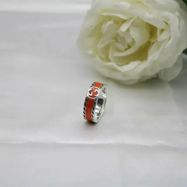 Gucci Interlocking G Ring Silver Black Logo Inlay Ring 6