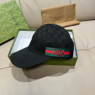 Gucci Kingsnake কালো সবুজ GG Monogram Canvas Web Stripe Band বেসবল ক্যাপ