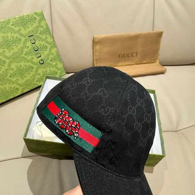 Gucci Kingsnake Preto Verde GG Monogram Canvas Web Stripe Band Boné de Beisebol 8