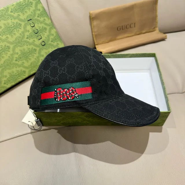 Gucci Kingsnake Preto Verde GG Monogram Canvas Web Stripe Band Boné de Beisebol 9