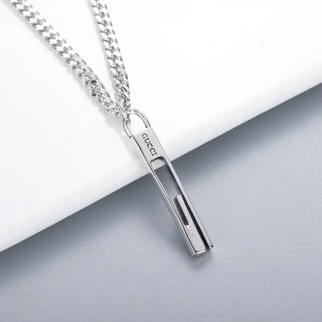 Gucci Link to Love Silver Minimalist Tubular Pendant Necklace 2