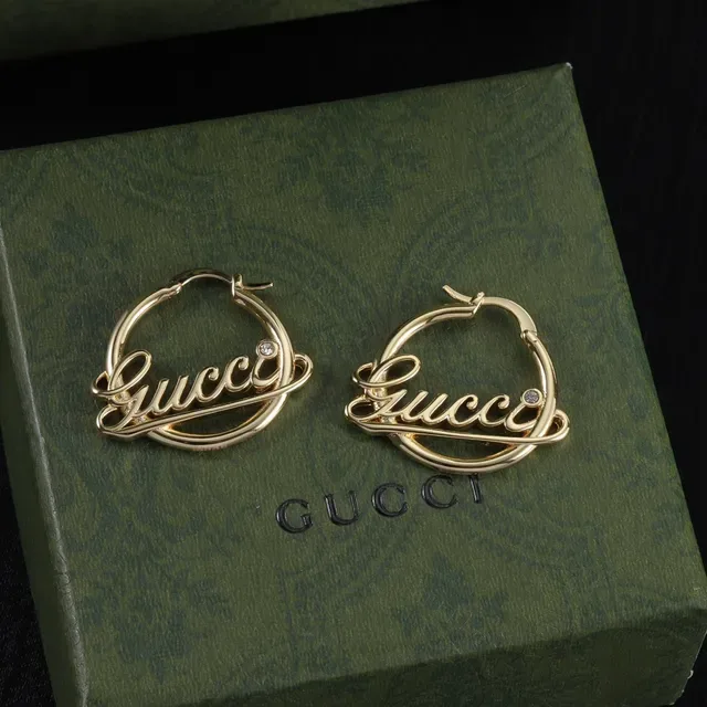 Gucci Logo-Integrated Hoop Silver Gold Cursive Script Earrings 5