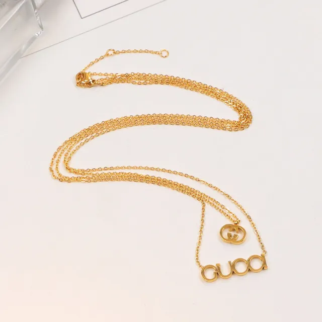 Gucci Logo Pendant Necklace Silver Gold Chain-Link Necklace 2