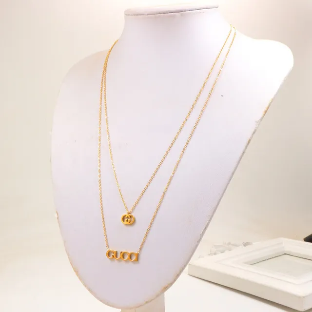 Gucci Logo Pendant Necklace Silver Gold Chain-Link Necklace 3
