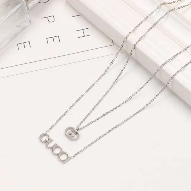 Gucci Logo Pendant Necklace Silver Gold Chain-Link Necklace 4