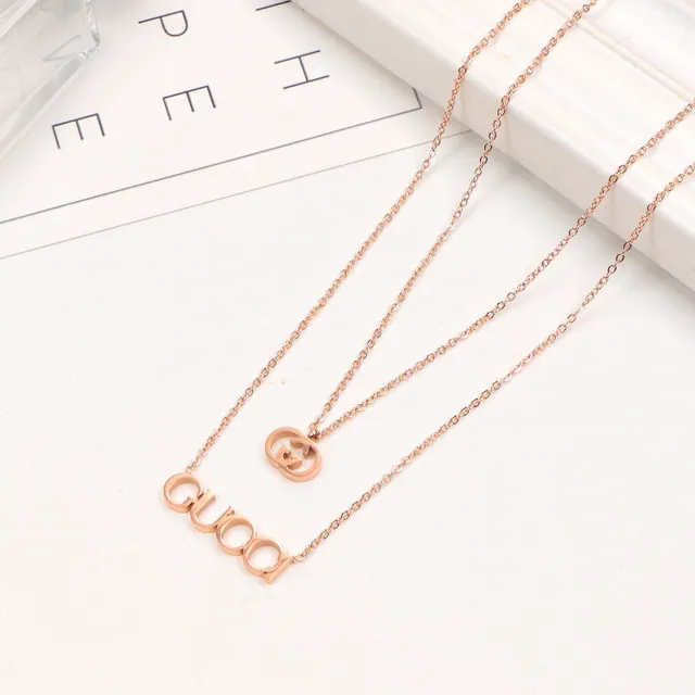Gucci Logo Pendant Necklace Silver Gold Chain-Link Necklace 6