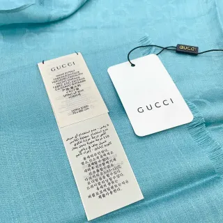 Gucci মনোগ্রাম হালকা নীল ফ্রিঞ্জড সিল্ক স্কার্ফ