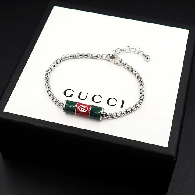 Gucci मल्टीकलर सिल्वर कर्ब चेन एनामेल सिलिंडर चार्म ब्रेसलेट 10
