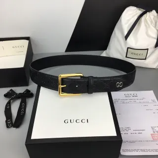 Gucci Ophidia Black Gold Embossed GG Monogram Buckle Leather Belt