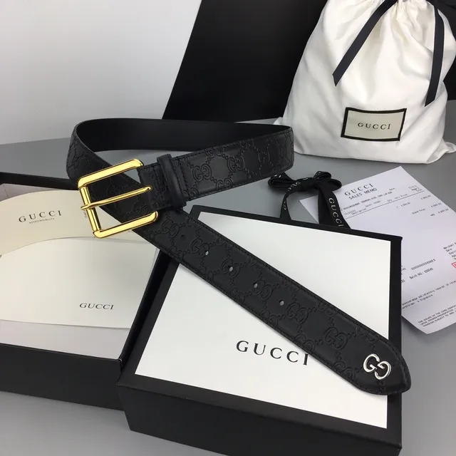 Gucci Ophidia Black Gold Embossed GG Monogram Buckle Leather Belt 2