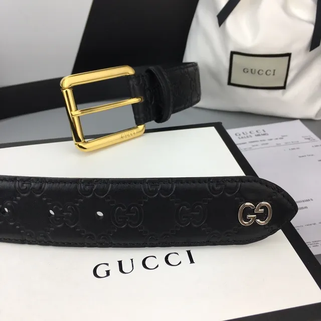Gucci Ophidia Black Gold Embossed GG Monogram Buckle Leather Belt 3