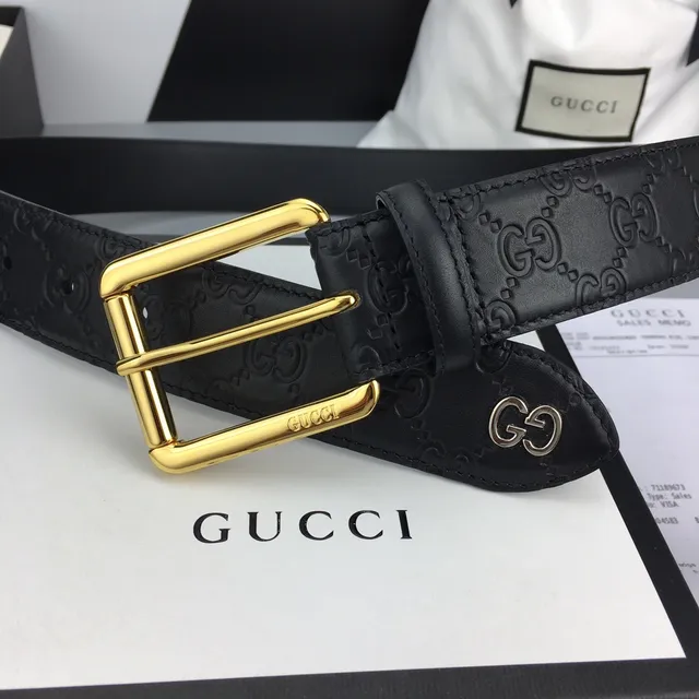 Gucci Ophidia Black Gold Embossed GG Monogram Buckle Leather Belt 5