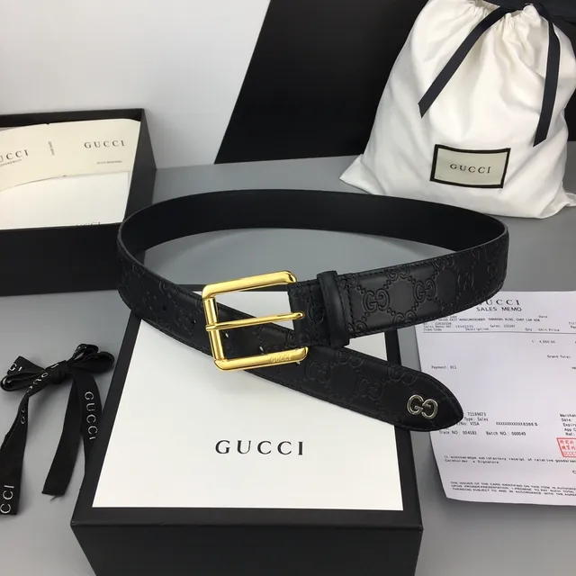 Gucci Ophidia Black Gold Embossed GG Monogram Buckle Leather Belt 6