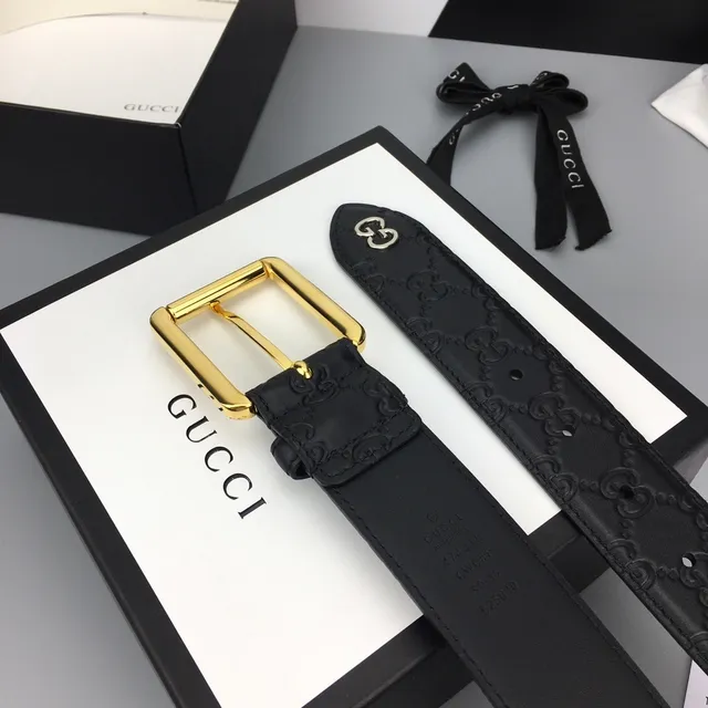 Gucci Ophidia Black Gold Embossed GG Monogram Buckle Leather Belt 8