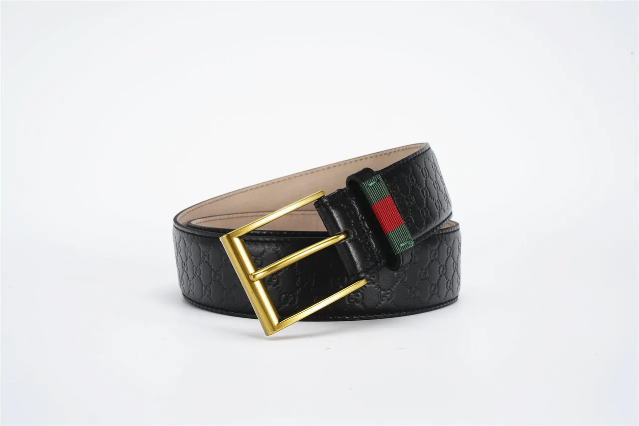 Gucci Ophidia Black Gold Embossed GG Monogram Rectangular Buckle Leather Belt 4