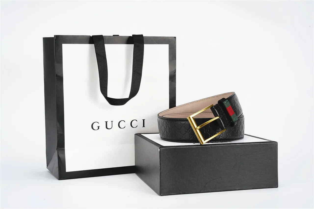 Gucci Ophidia Black Gold Embossed GG Monogram Rectangular Buckle Leather Belt 5